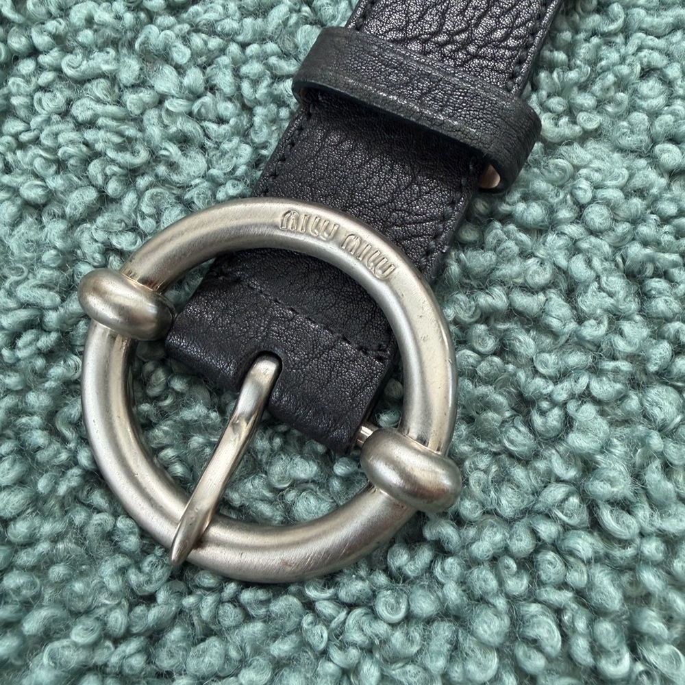 Miu Miu Black Leather Belt with Silver Buckle - Picture 5 of 13